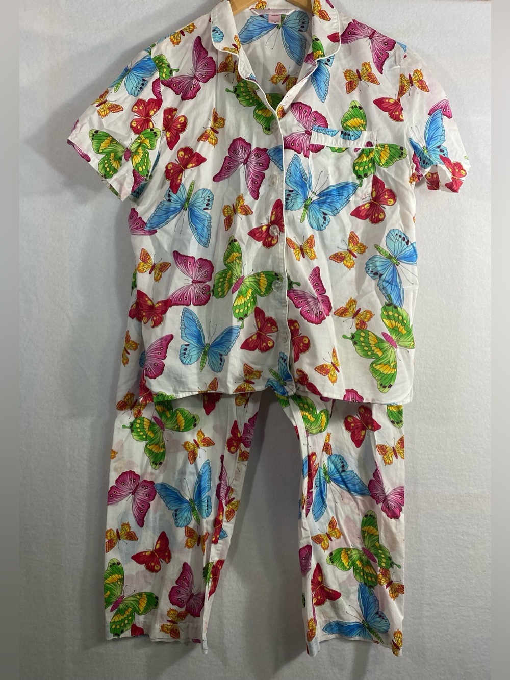 Victoria’s Secret Vintage Rare 100% Cotton 2 Piece Pajama Set White Butterfly M